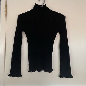 Lettuce trim rib-knit turtle neck long sleeve